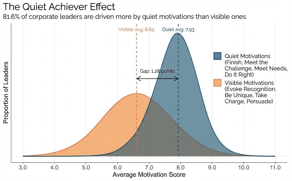 Chart: The Quiet Achiever Effect — 81.6% of leaders are driven by Motivations that are more quiet than visible
